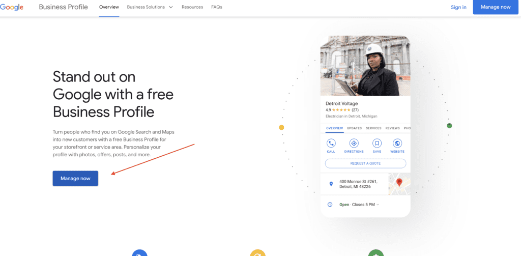 Click-on-Manage-now Google Business Profile